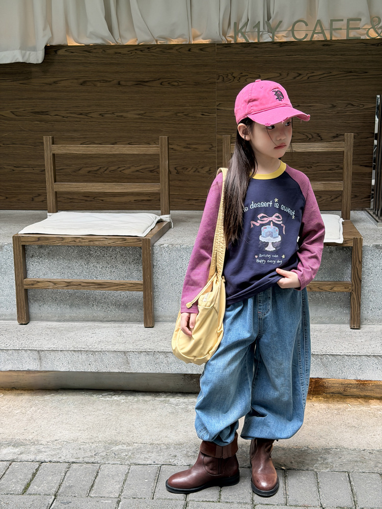 0914002 早秋少女休閒寬鬆插肩撞色卡通TEE 第 4 張