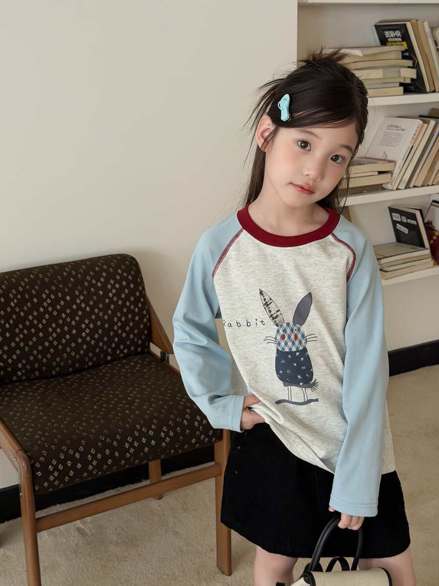 0914002 早秋少女休閒寬鬆插肩撞色卡通TEE 第 5 張