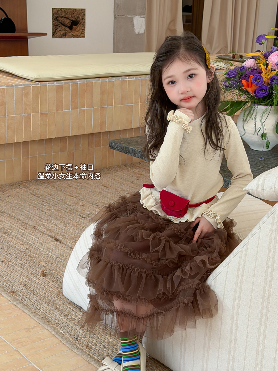0914005 秋季少女雙層精緻木耳花邊上衣 第 2 張