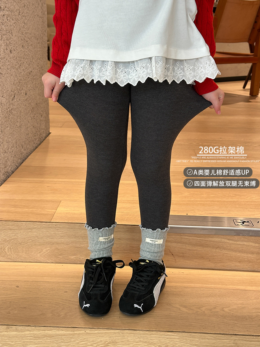 0914008 秋季韓版少女中大童經典款高彈親膚280g羊毛拉架彈力內搭褲 第 2 張