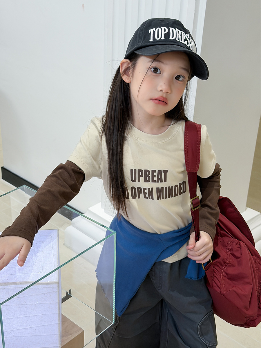 0914012 早秋懶人疊穿款上衣女童休閒假兩件拼接字母長袖TEE 第 5 張