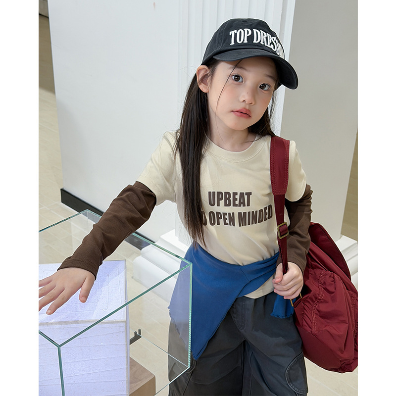 0914012 早秋懶人疊穿款上衣女童休閒假兩件拼接字母長袖TEE 第 9 張