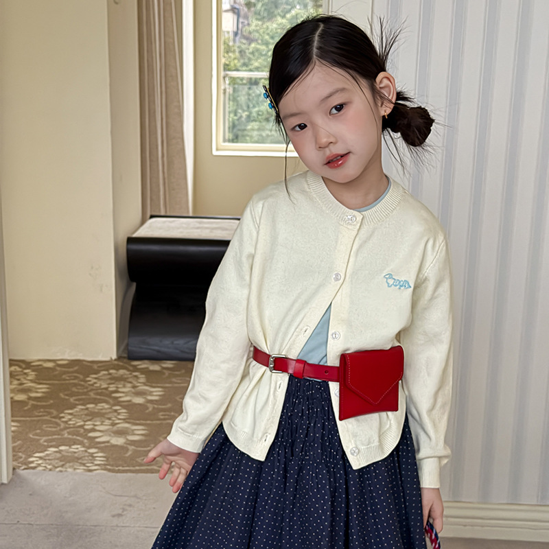 0914015 秋季少女百搭溫柔基礎小開衫刺繡小狗針織毛衣外套 第 9 張