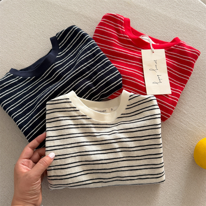 0914025 秋季日韓兒童新品寬鬆百搭條紋TEE 第 3 張