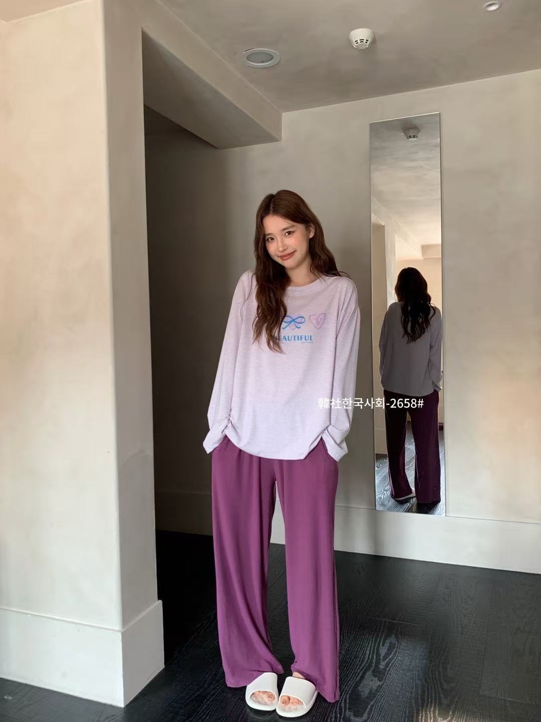 0914026 韓版한국사회鬆弛感條紋愛心蝴蝶結家居服 第 3 張