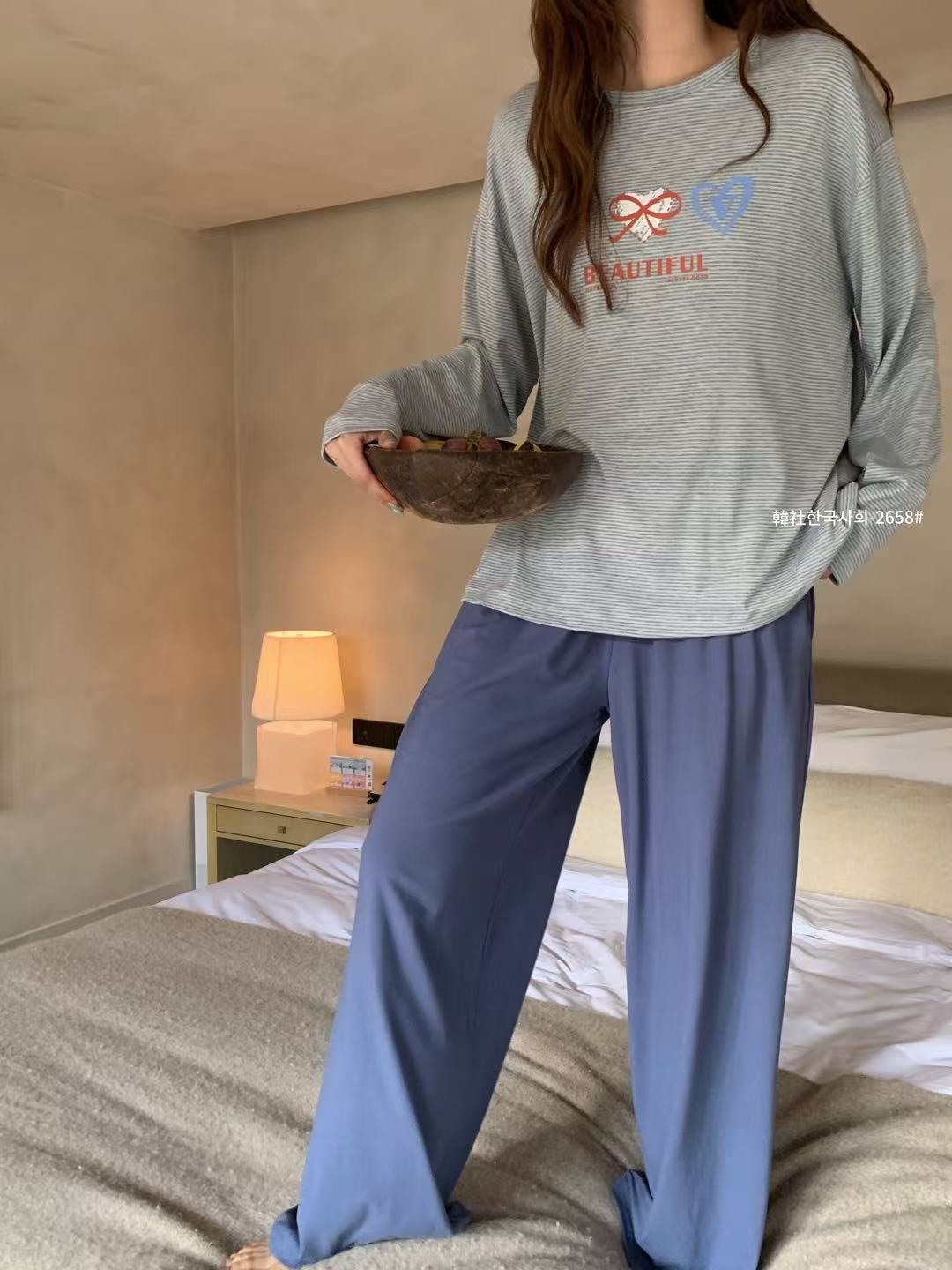 0914026 韓版한국사회鬆弛感條紋愛心蝴蝶結家居服 第 4 張