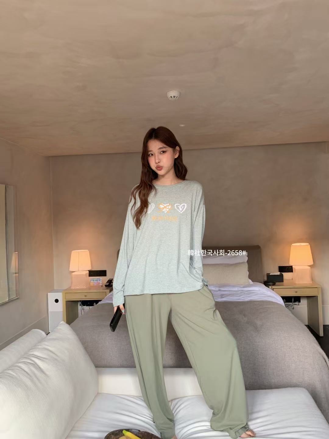 0914026 韓版한국사회鬆弛感條紋愛心蝴蝶結家居服 第 5 張