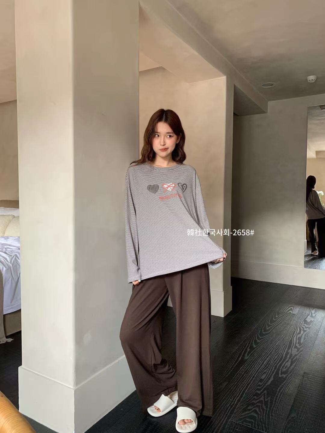 0914026 韓版한국사회鬆弛感條紋愛心蝴蝶結家居服 第 6 張