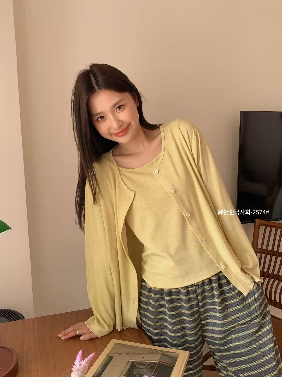 0914027 韓版한국사회鬆弛居家懶人三件套家居服磨毛吊帶睡衣套裝 第 8 張