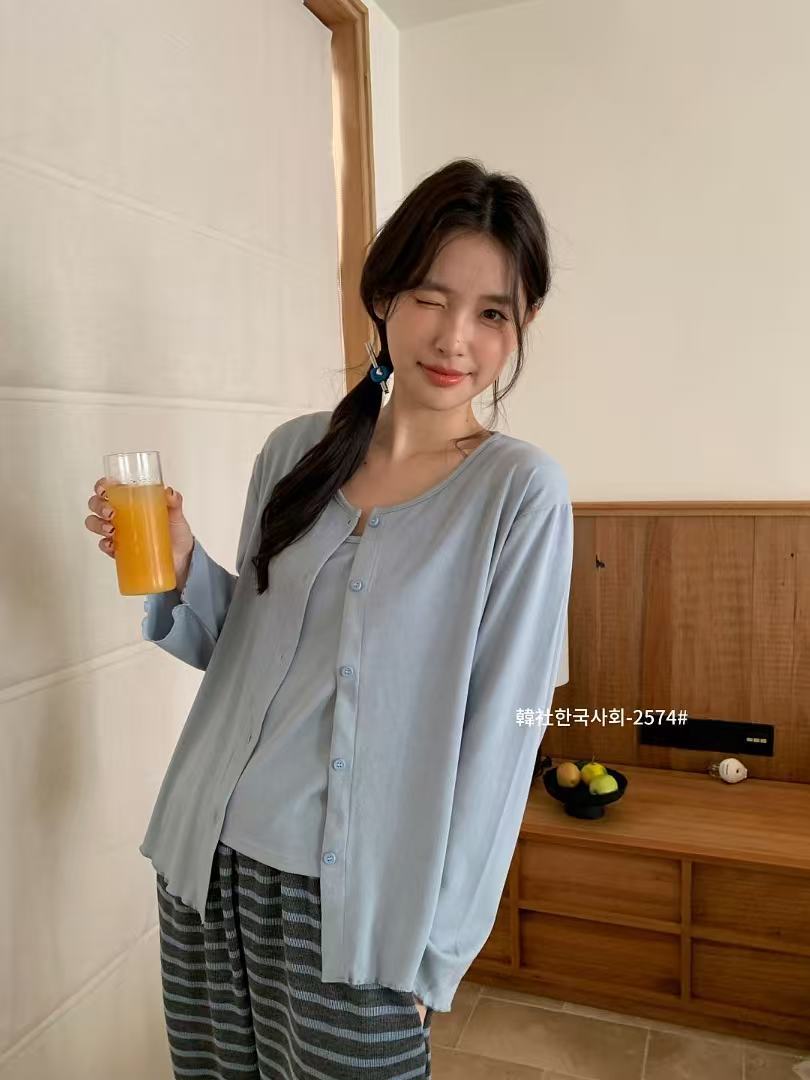 0914027 韓版한국사회鬆弛居家懶人三件套家居服磨毛吊帶睡衣套裝 第 10 張