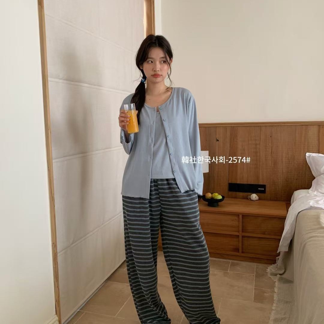 0914027 韓版한국사회鬆弛居家懶人三件套家居服磨毛吊帶睡衣套裝 第 5 張