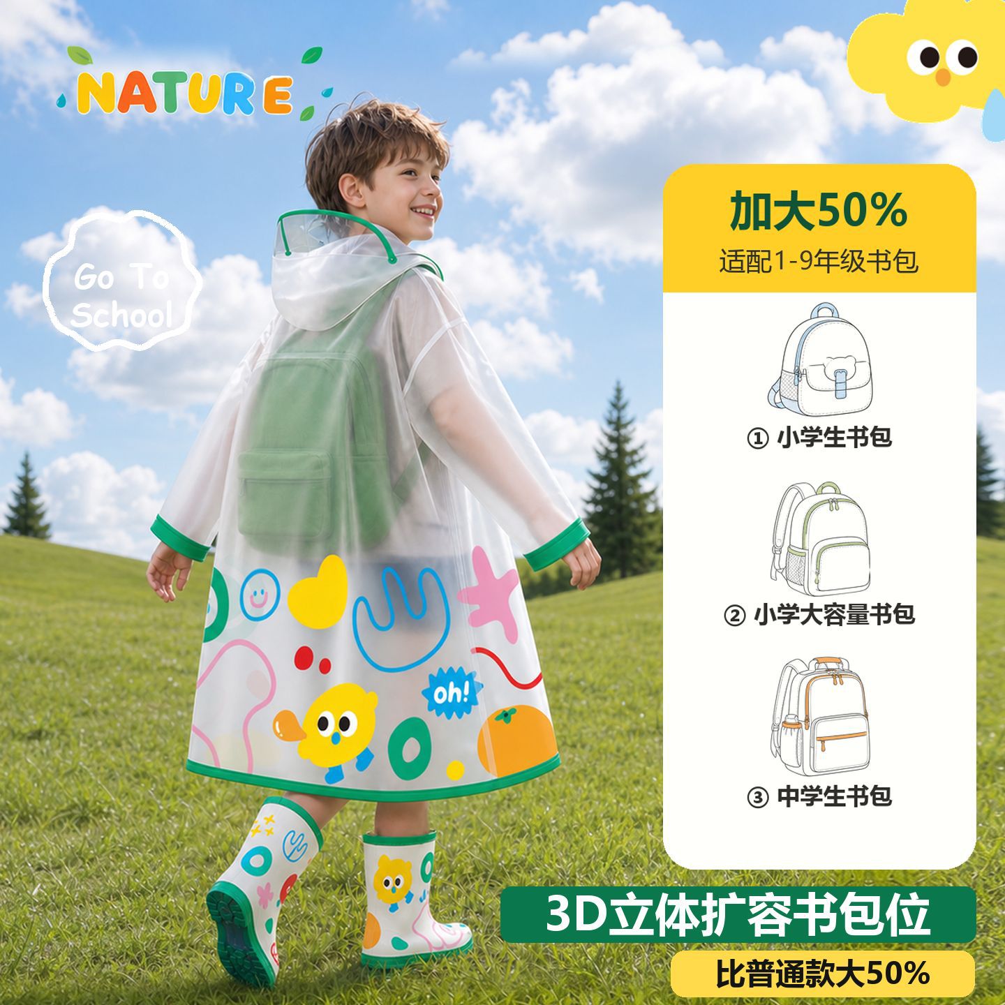 0914059 兒童雨衣小學生上學專用防暴雨帶書包位雨披雨衣 第 5 張