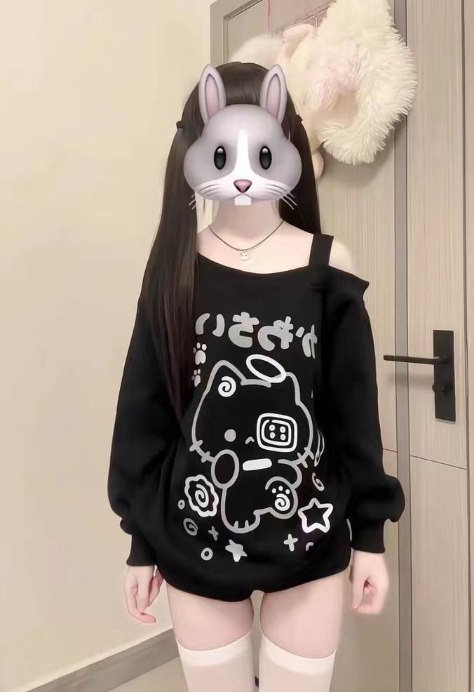 0914065 日系二次元少女貓咪設計露肩長袖TEE 第 6 張