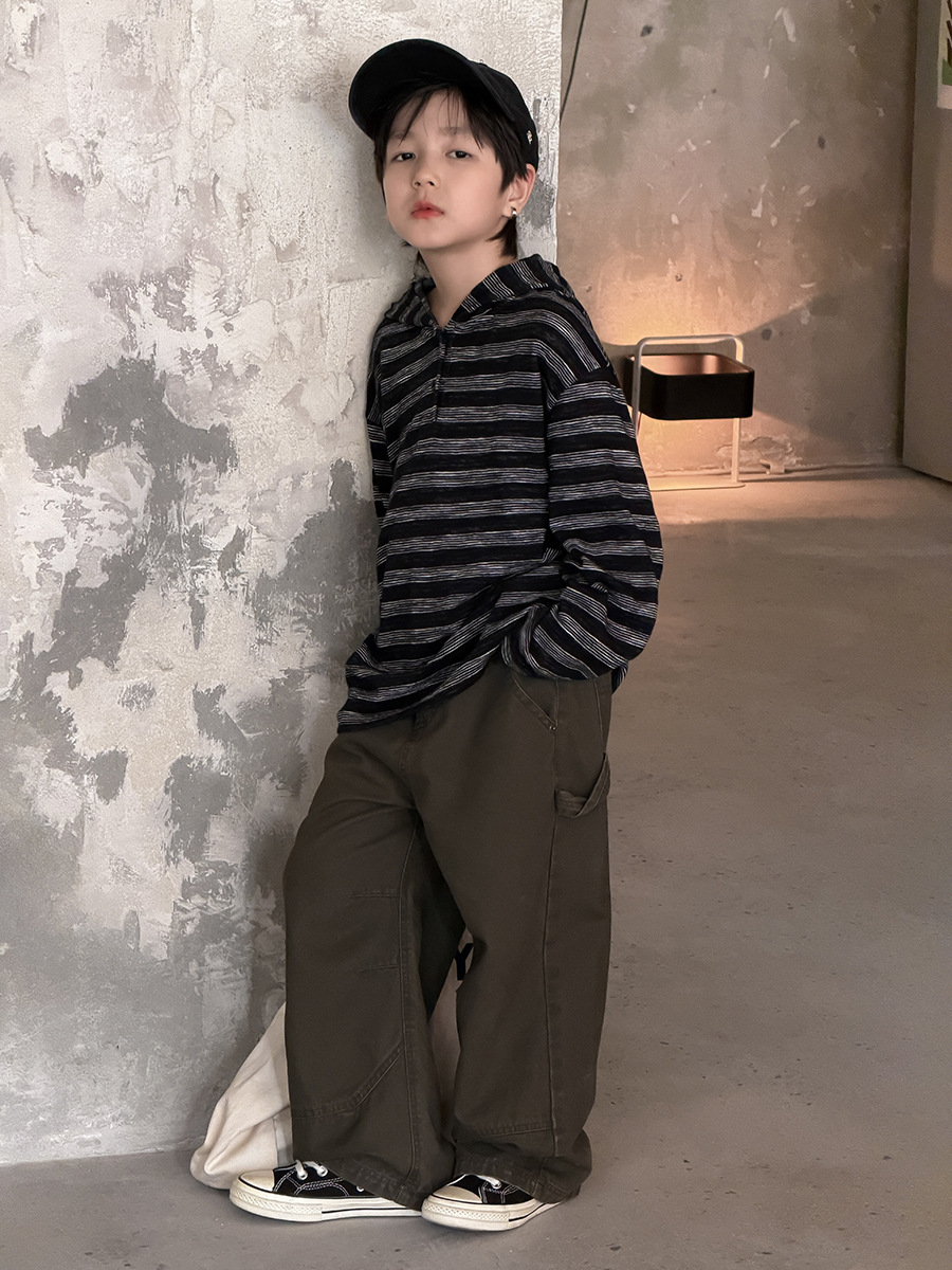 0914068 少年中大童復古風鬆弛感條紋薄帽TEE 第 4 張