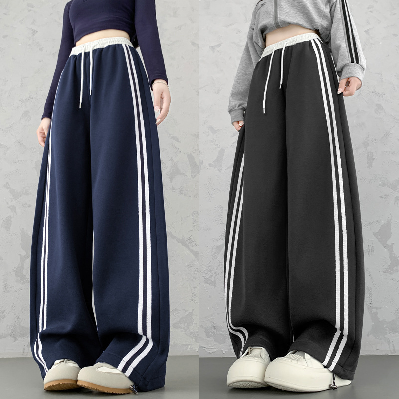 A00002-0921020 少女秋季美式彎刀撞色高腰寬鬆側條紋休閒長褲 第 6 張