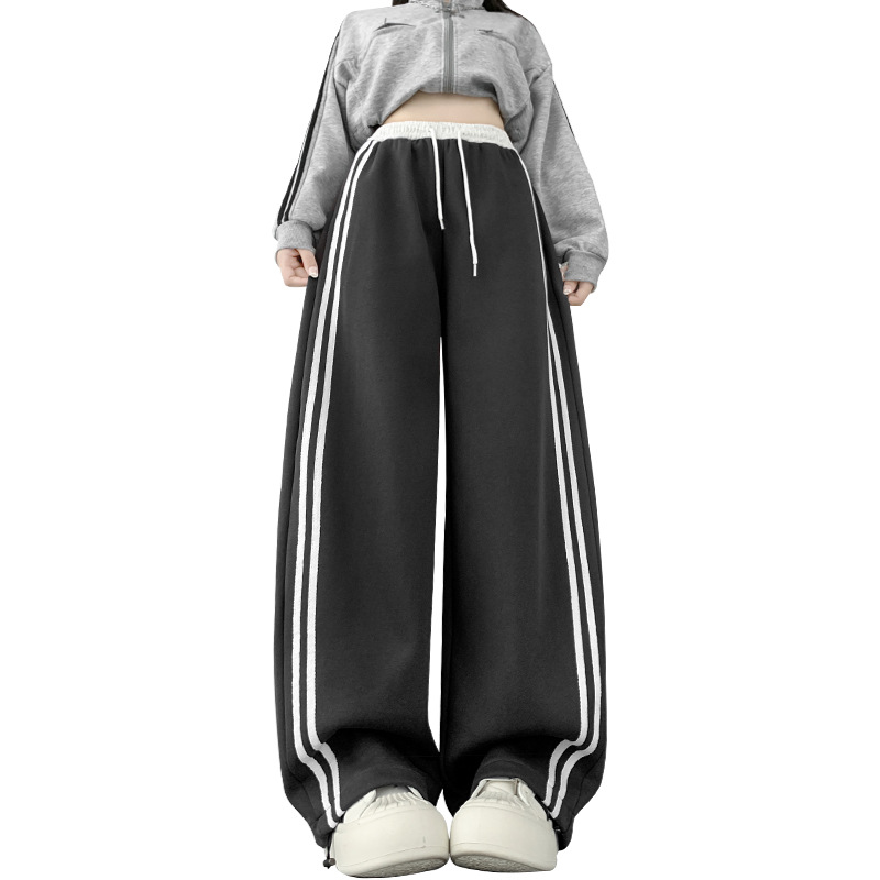 A00002-0921020 少女秋季美式彎刀撞色高腰寬鬆側條紋休閒長褲 第 8 張