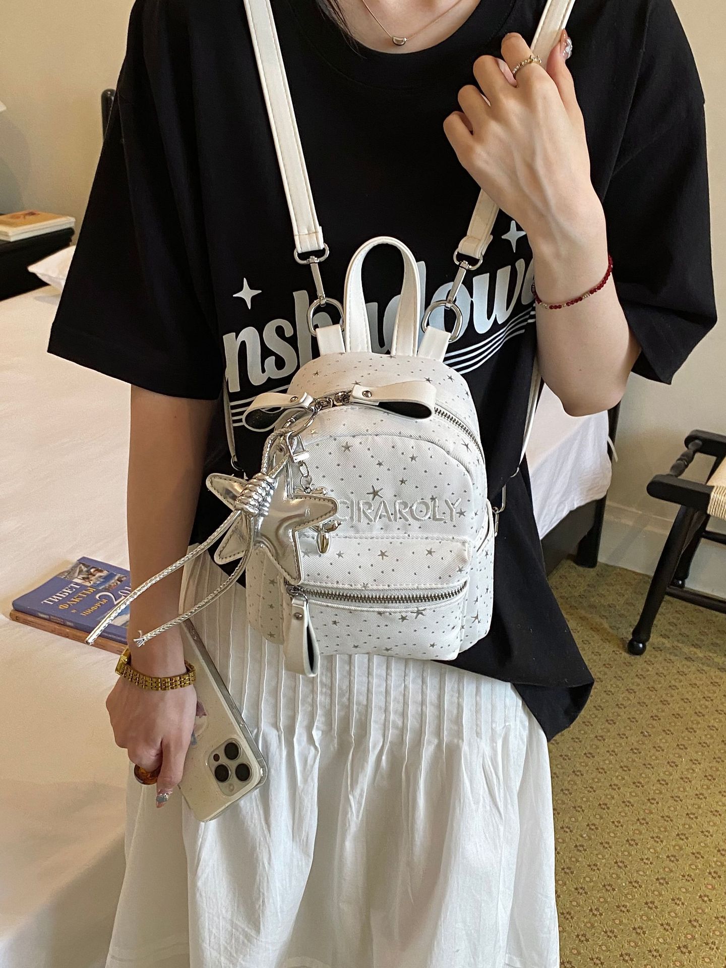 0921022 少女風星星印花可愛輕便甜美風小背包 第 3 張
