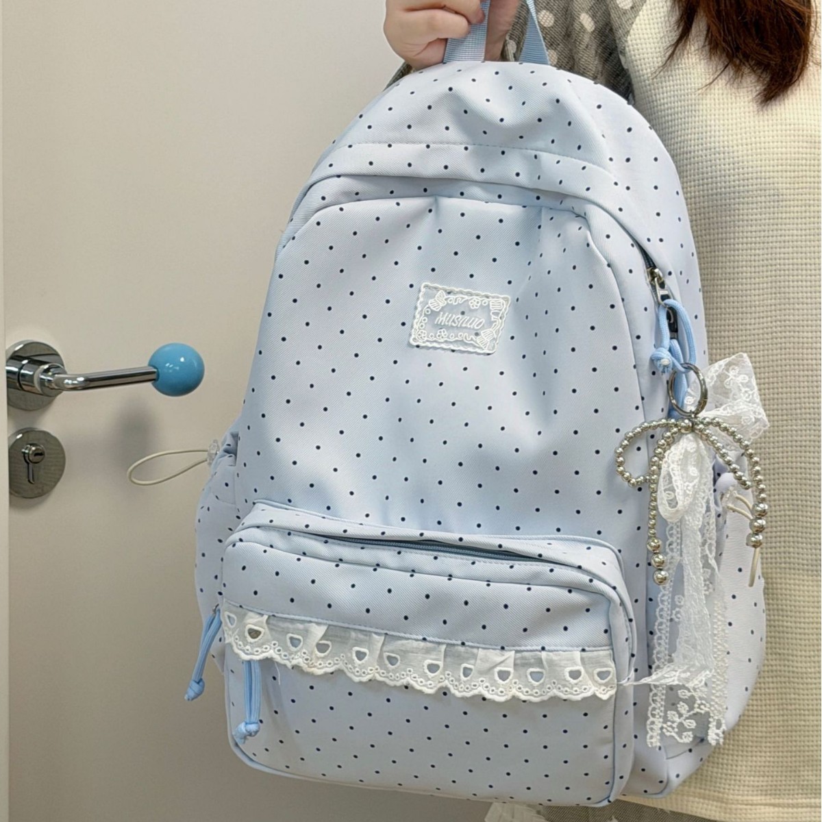 0921027 韓系ins學院風波點學生甜美花邊軟妹雙肩背包書包 第 4 張
