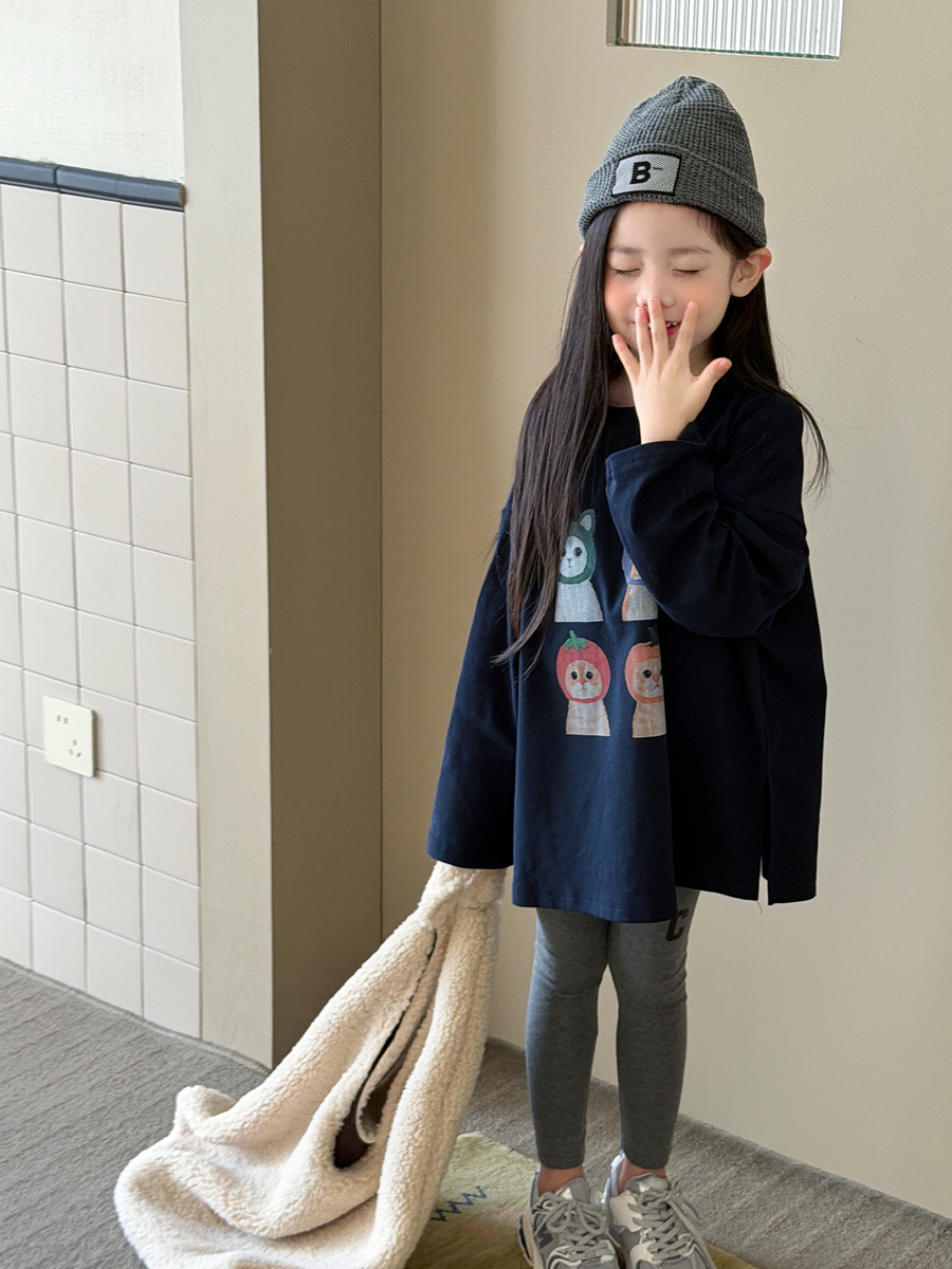 0921056 女中大童秋季網紅小貓印花美式寬鬆oversize長版上衣 第 9 張