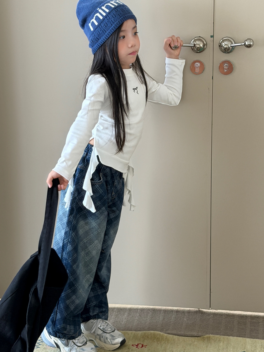0921058 女中大童韓系秋季側邊綁帶復古刺繡蝴蝶結TEE 第 13 張