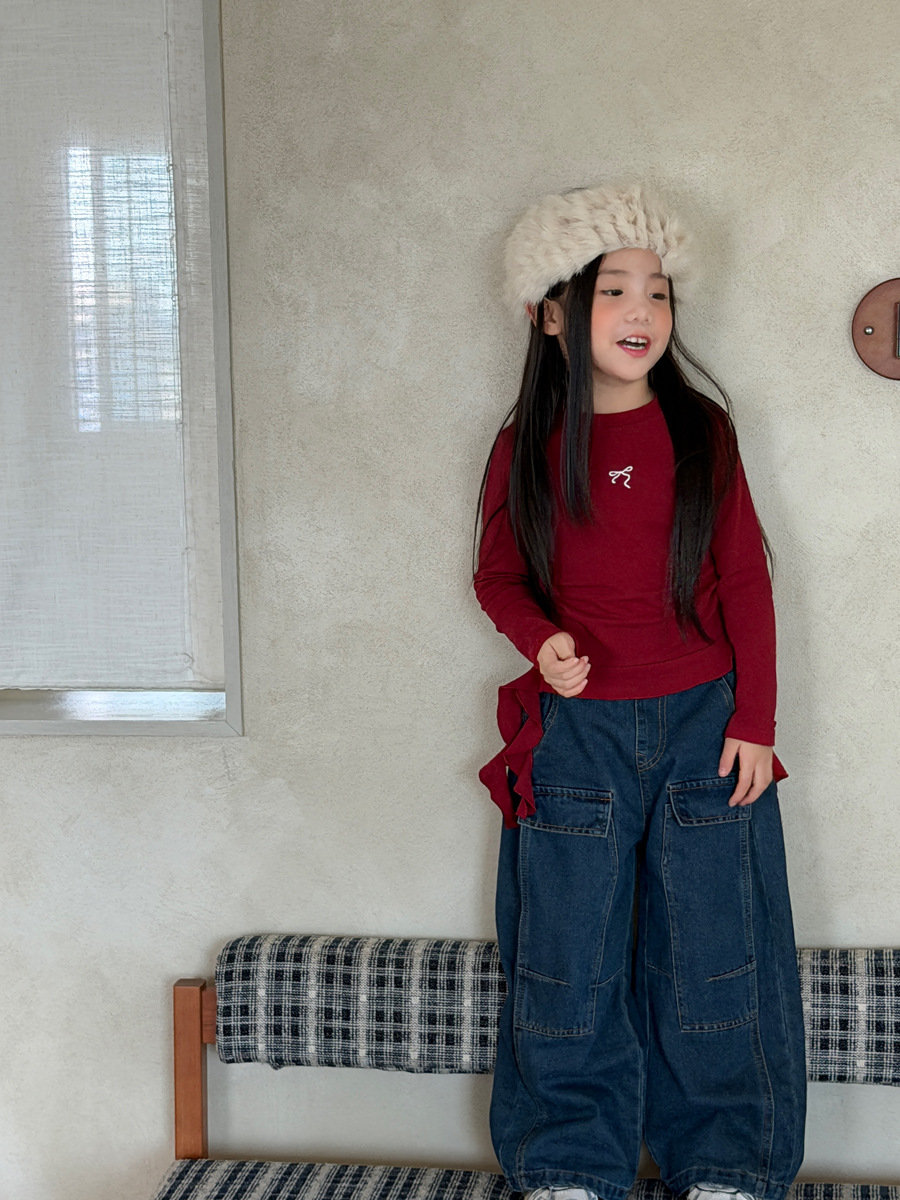0921058 女中大童韓系秋季側邊綁帶復古刺繡蝴蝶結TEE 第 15 張