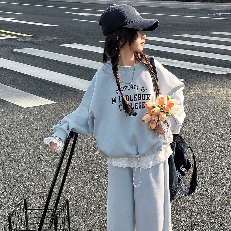 0921064 少女中大童韓系寬鬆字母花邊兩件式休閒套裝 第 3 張