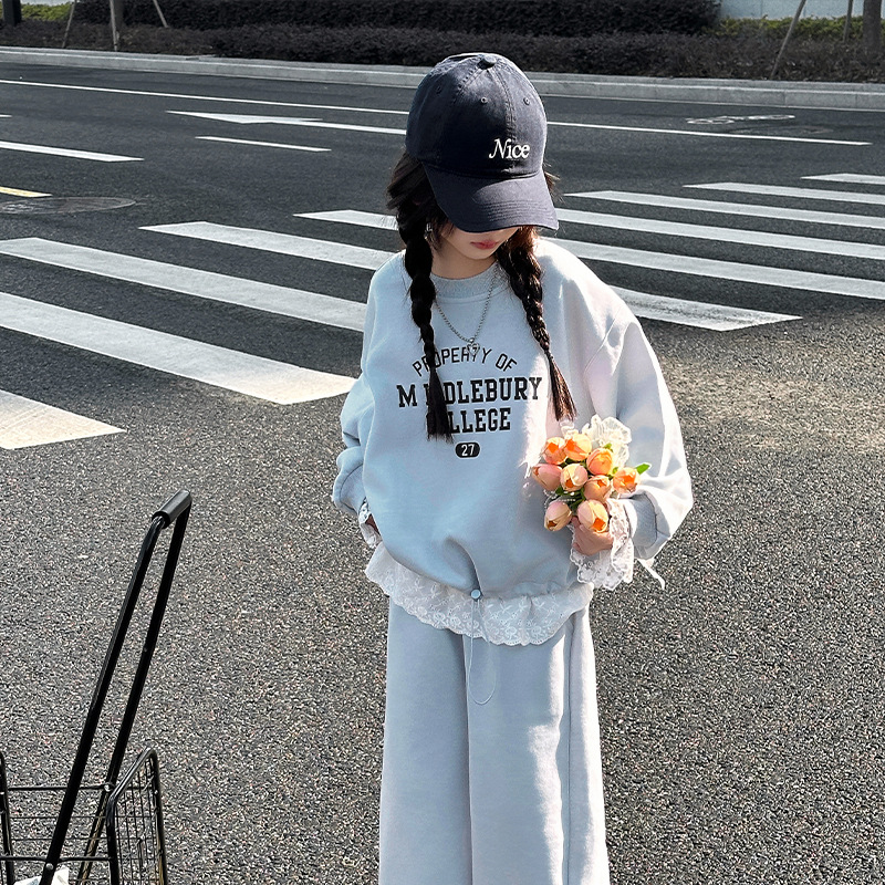0921064 少女中大童韓系寬鬆字母花邊兩件式休閒套裝 第 4 張