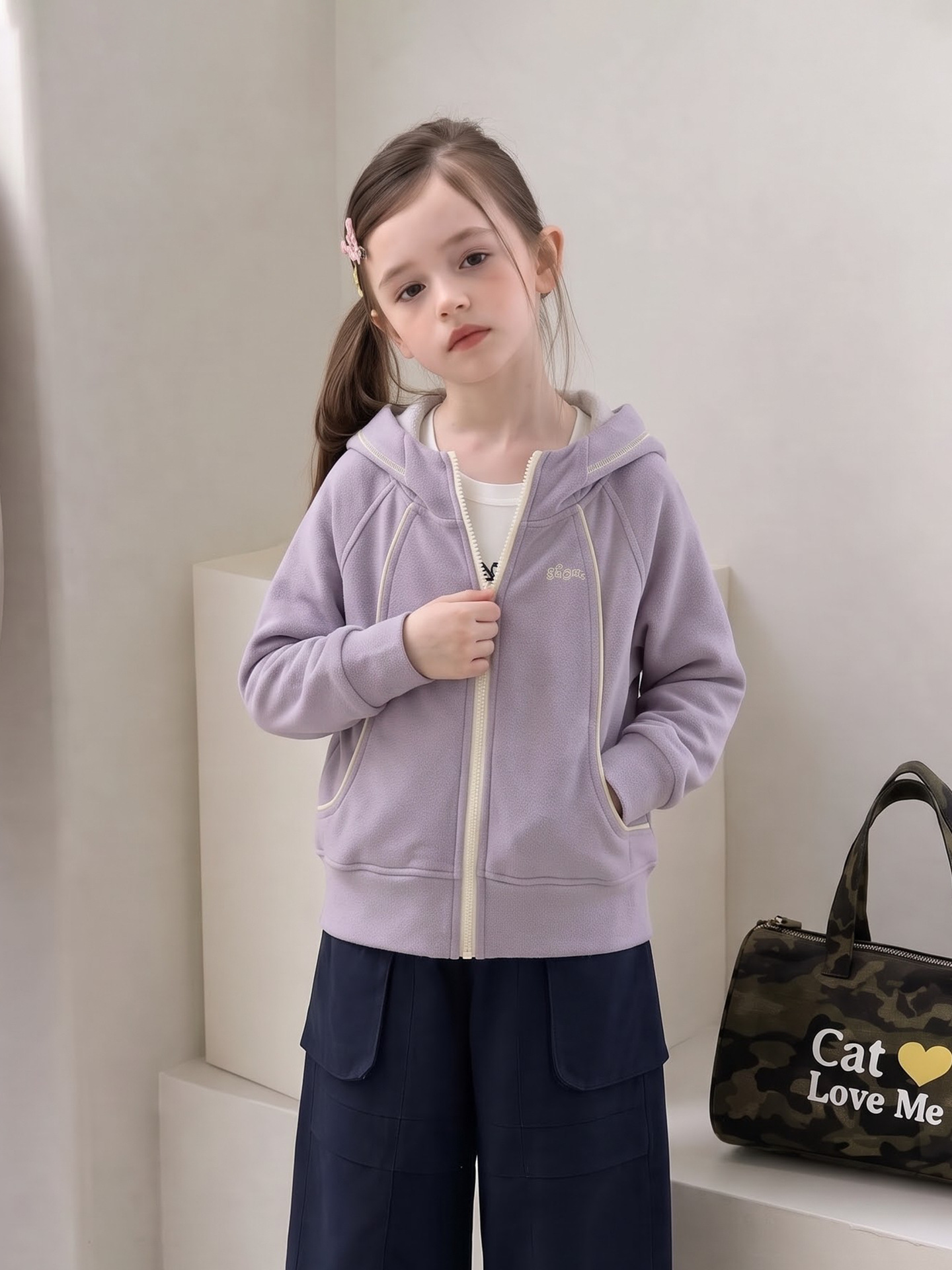 0921066 少女中大童撞色拉鍊休閒修身百搭連帽外套 第 6 張