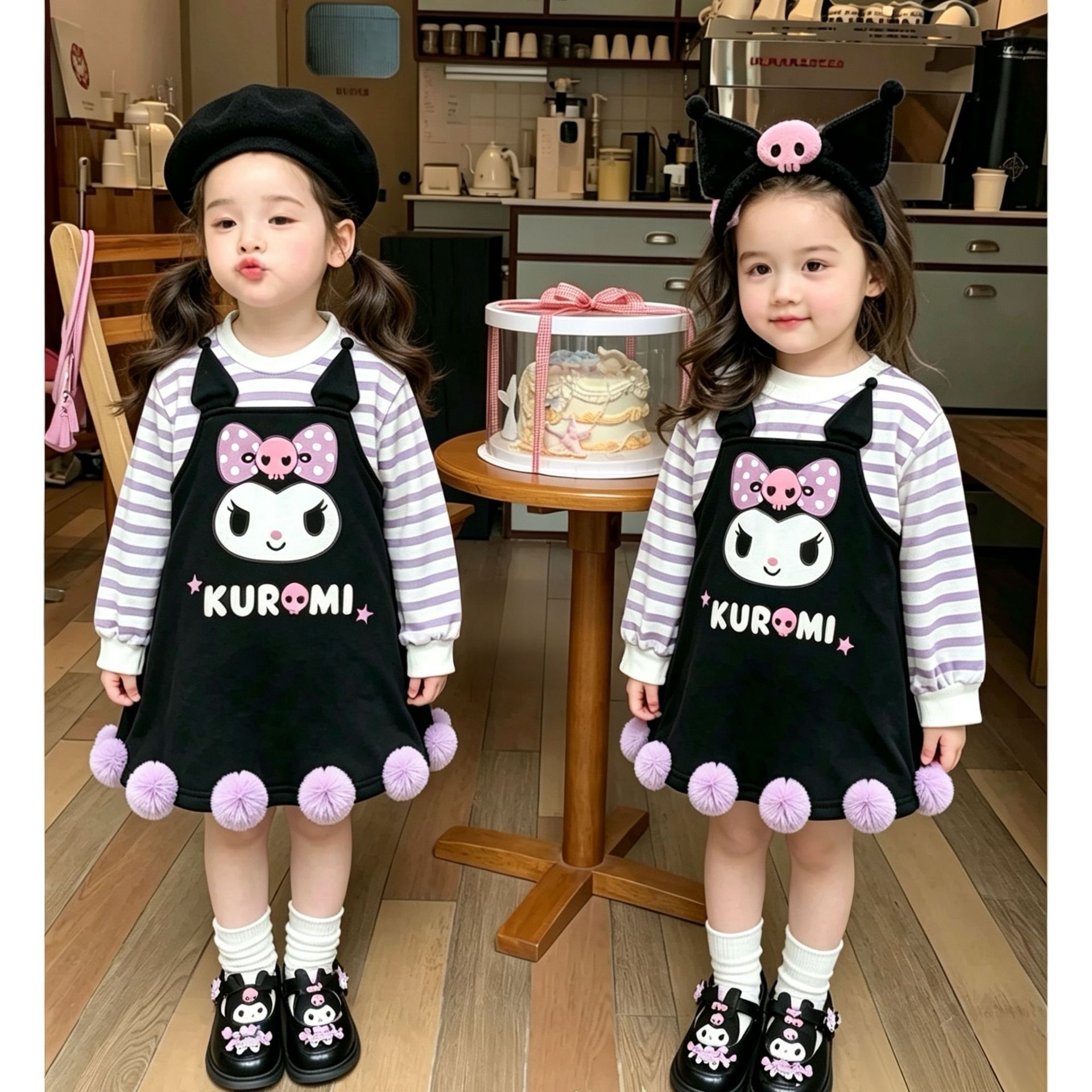 0928009 日系超可愛女童庫洛米造型假兩件連身裙 第 5 張