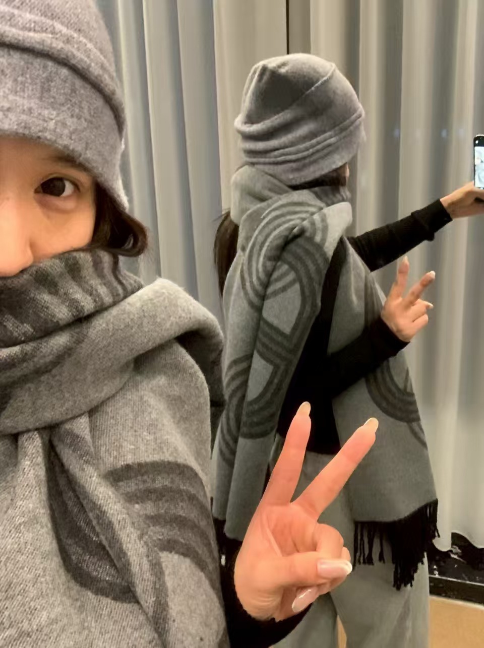 0928018 秋冬輕奢感雙面仿羊絨經典流蘇圍巾披肩 第 14 張