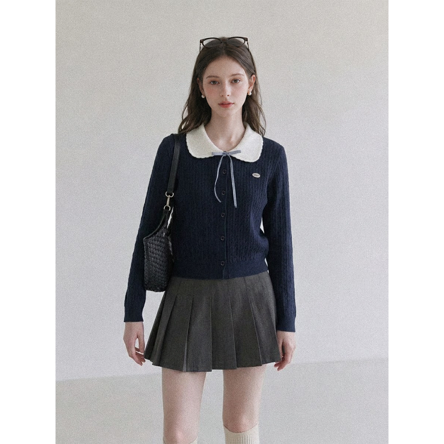 0928027 少女韓系高校風娃娃領針織薄款開衫 第 8 張