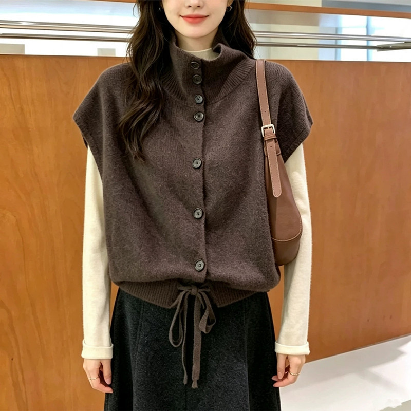 0928030 韓系女士高領無袖針織坎肩背心 第 2 張