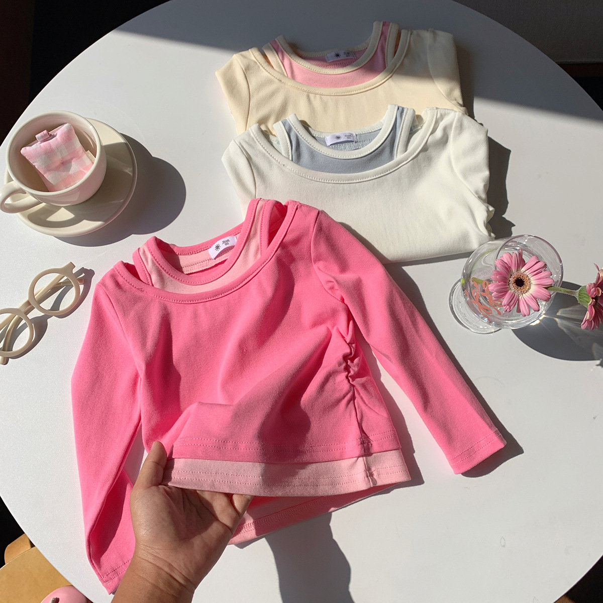 0928056 女童秋季新品假兩件露肩辣妹薄長袖TEE 第 4 張