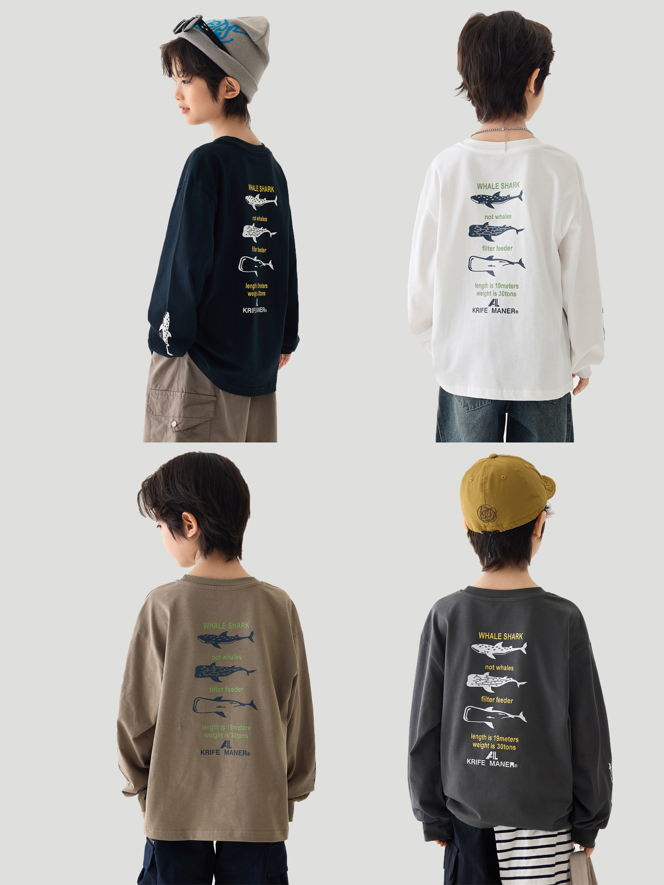 0928075 2026秋季新款少年中大童日系鯊魚印花寬鬆長袖TEE 第 2 張