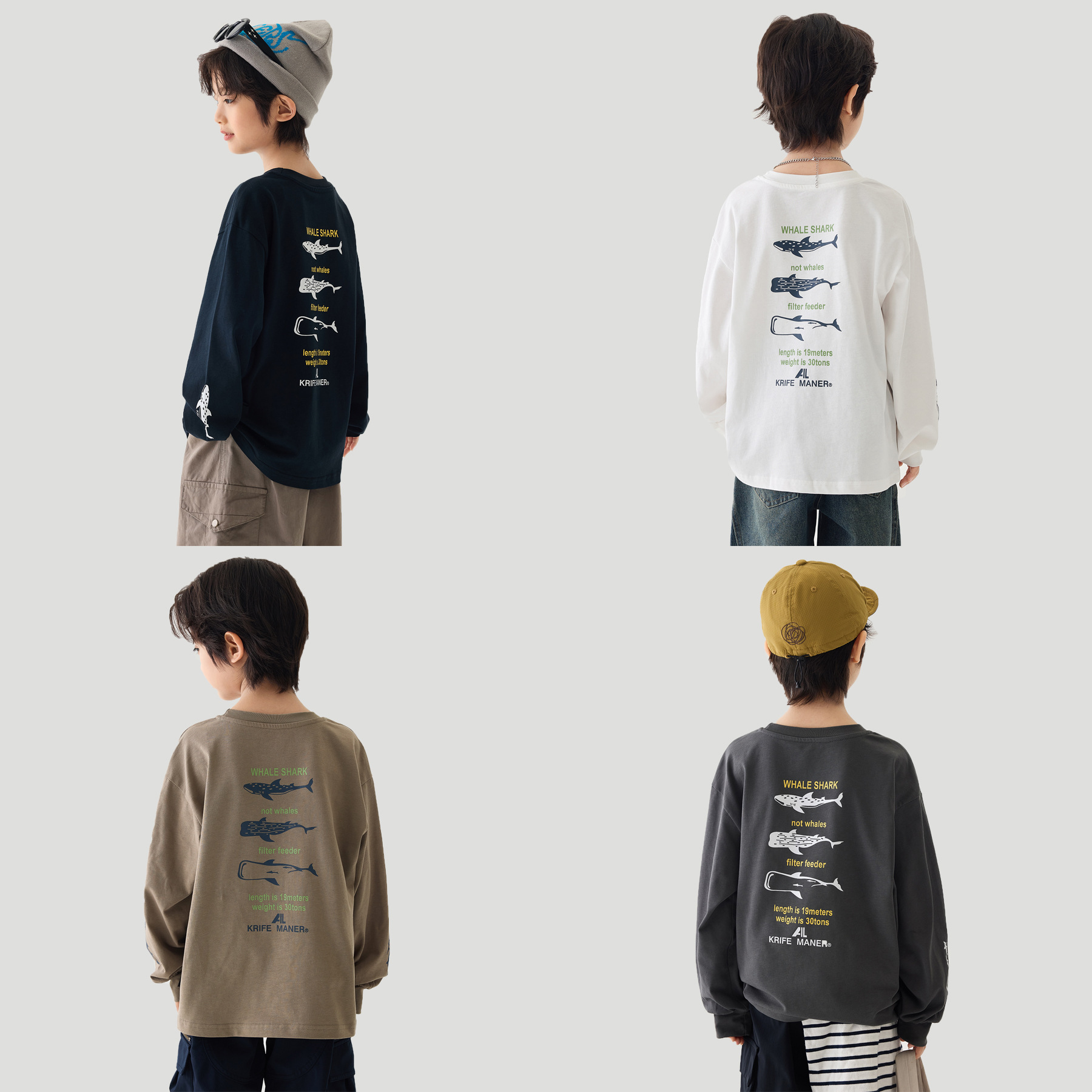 0928075 2026秋季新款少年中大童日系鯊魚印花寬鬆長袖TEE 第 3 張