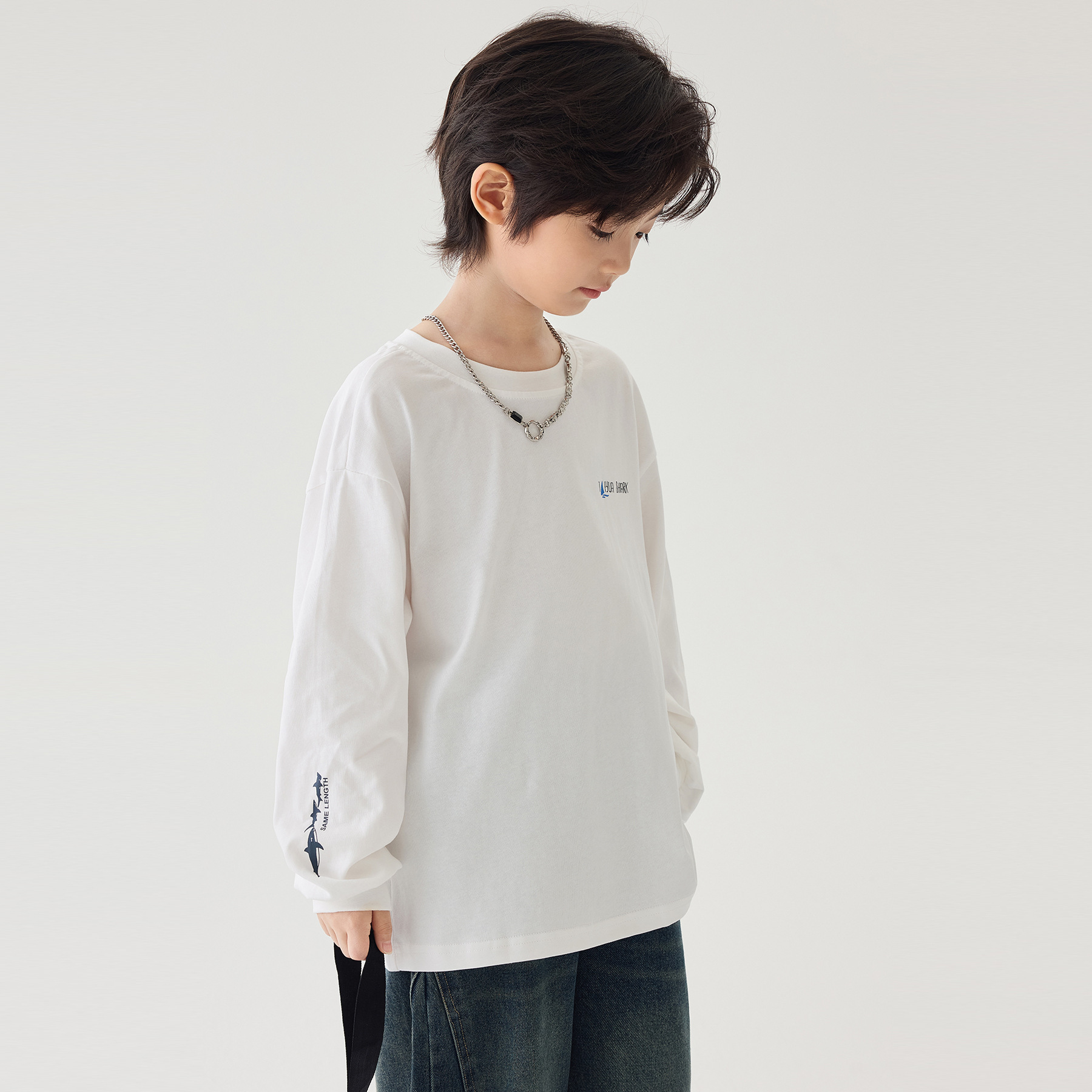 0928075 2026秋季新款少年中大童日系鯊魚印花寬鬆長袖TEE 第 4 張