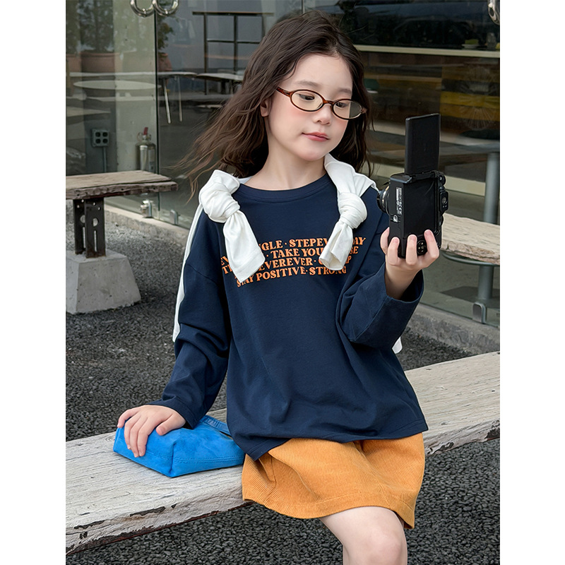 0928083 韓系簡約風少男少女中大童字母撞色寬鬆薄長袖TEE 第 7 張