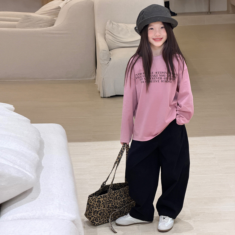 0928083 韓系簡約風少男少女中大童字母撞色寬鬆薄長袖TEE 第 8 張