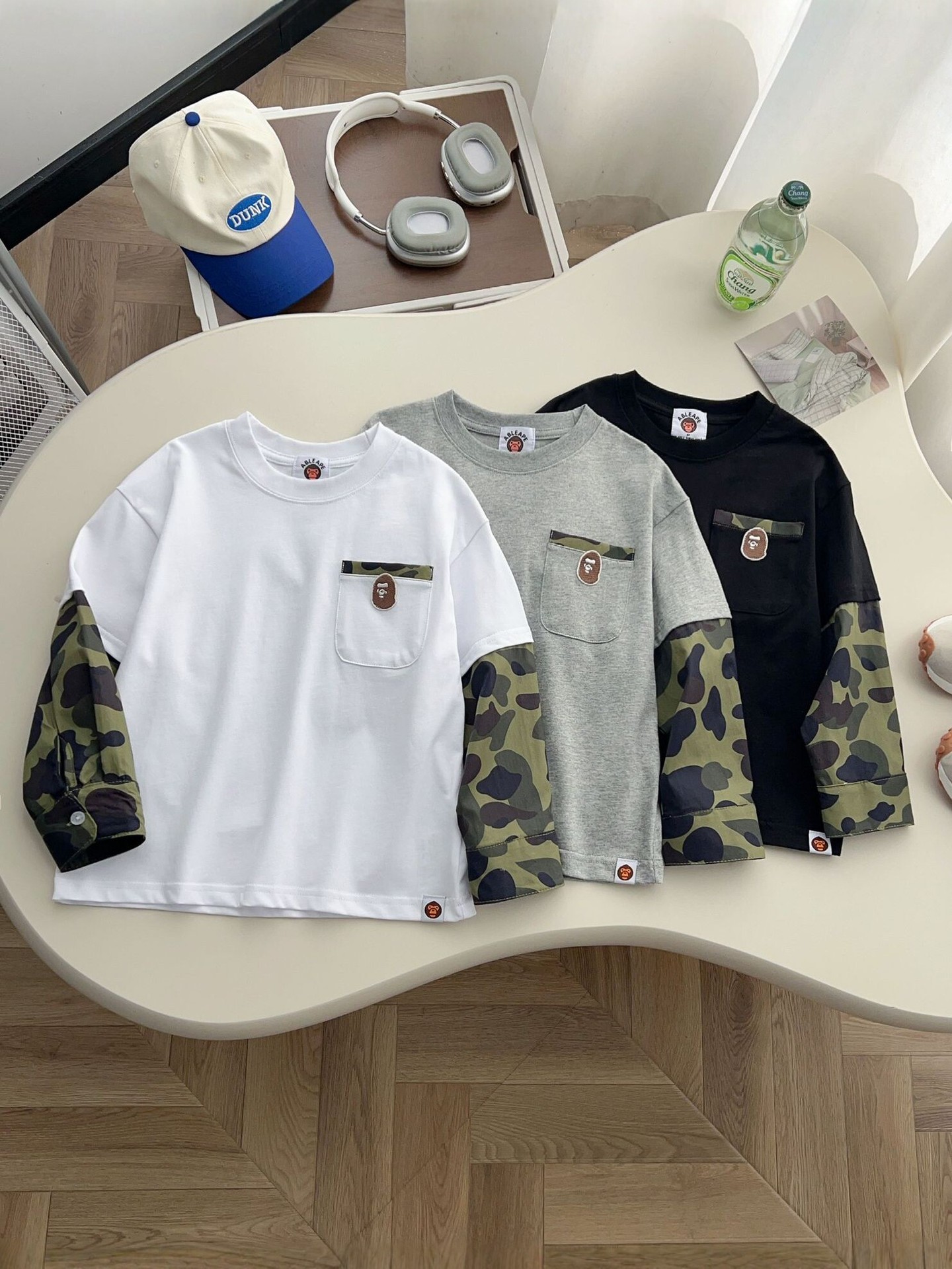1005011 少年秋季潮流迷彩拼接猿人頭薄款TEE 第 2 張