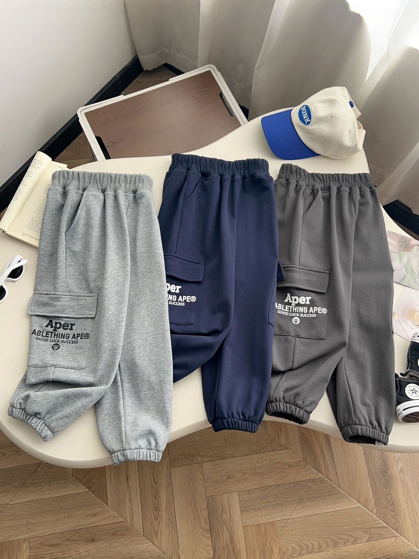 1005013 少年日系潮流秋季新款韓版寬鬆拼接工裝褲 第 3 張
