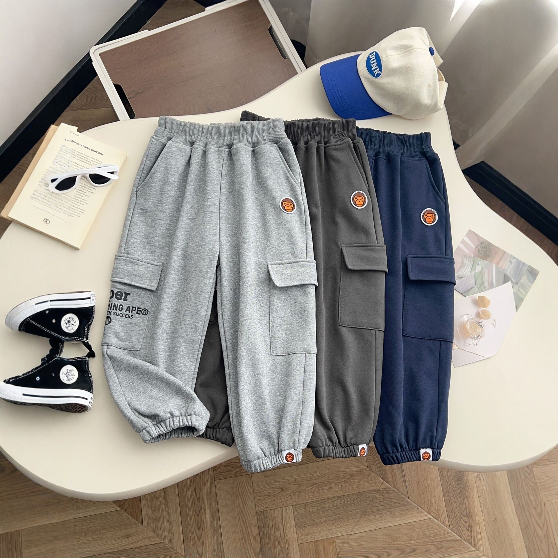 1005013 少年日系潮流秋季新款韓版寬鬆拼接工裝褲 第 6 張