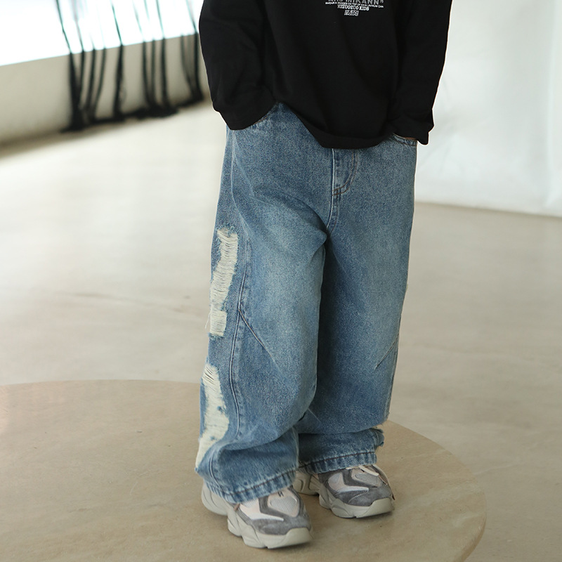 1005015 日系潮流少年中大童側刷破超有型直筒牛仔褲 第 5 張