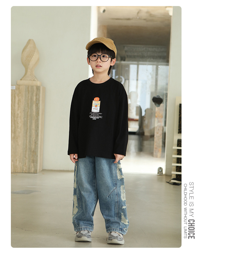 1005015 日系潮流少年中大童側刷破超有型直筒牛仔褲 第 7 張