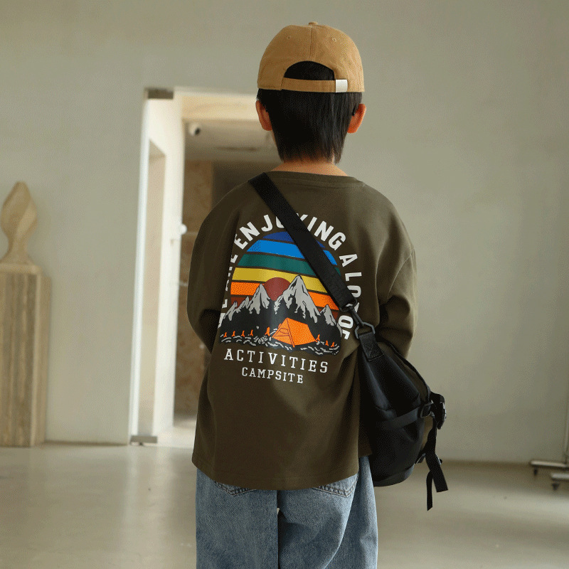 1005016 日系少年中大童山脈露營風寬鬆薄款長袖TEE 第 4 張