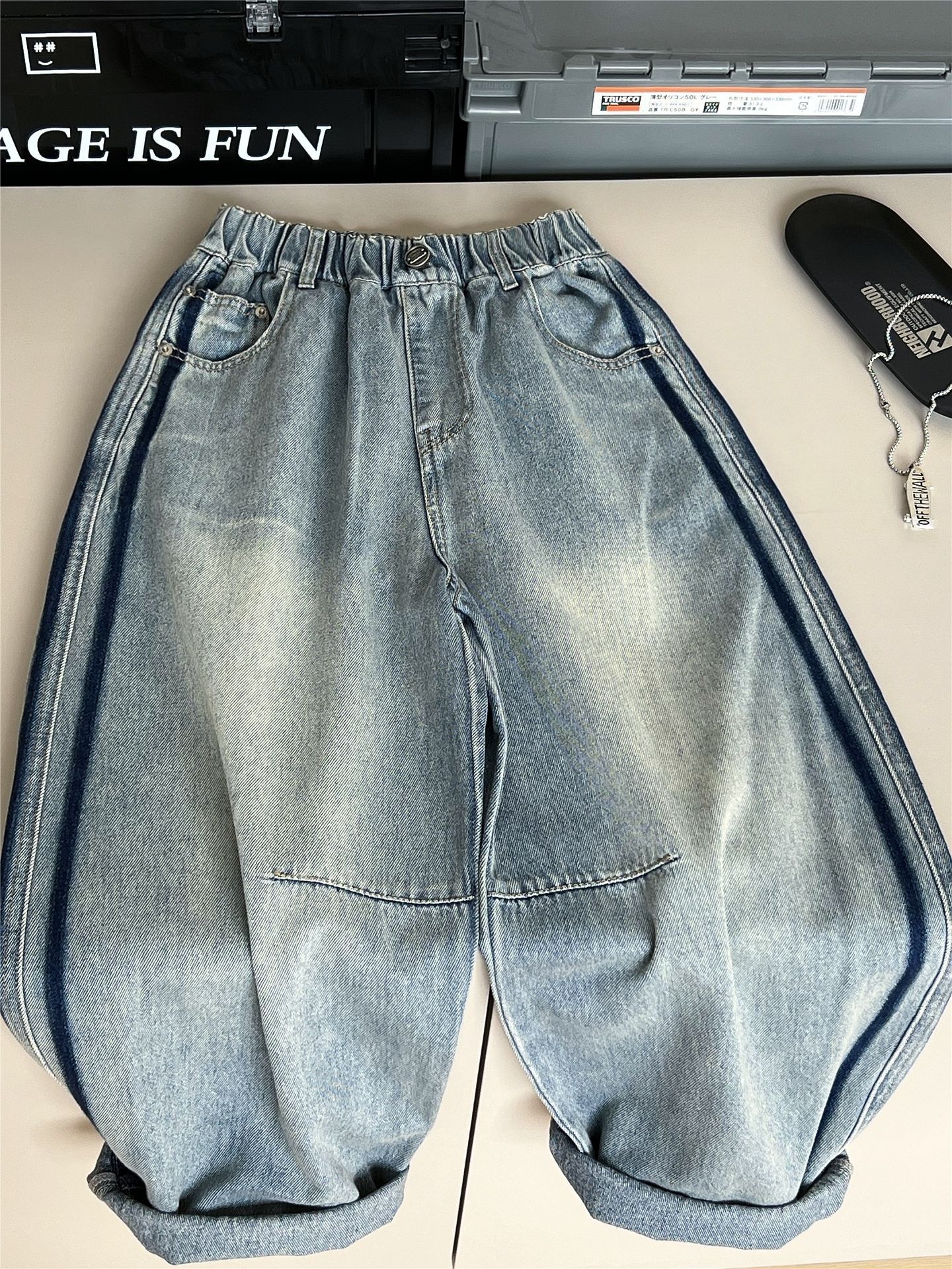 A00001-1005045 秋季新款兒童彎刀牛仔褲實體店男童洋氣長褲中大童寬鬆休閒長褲 第 3 張