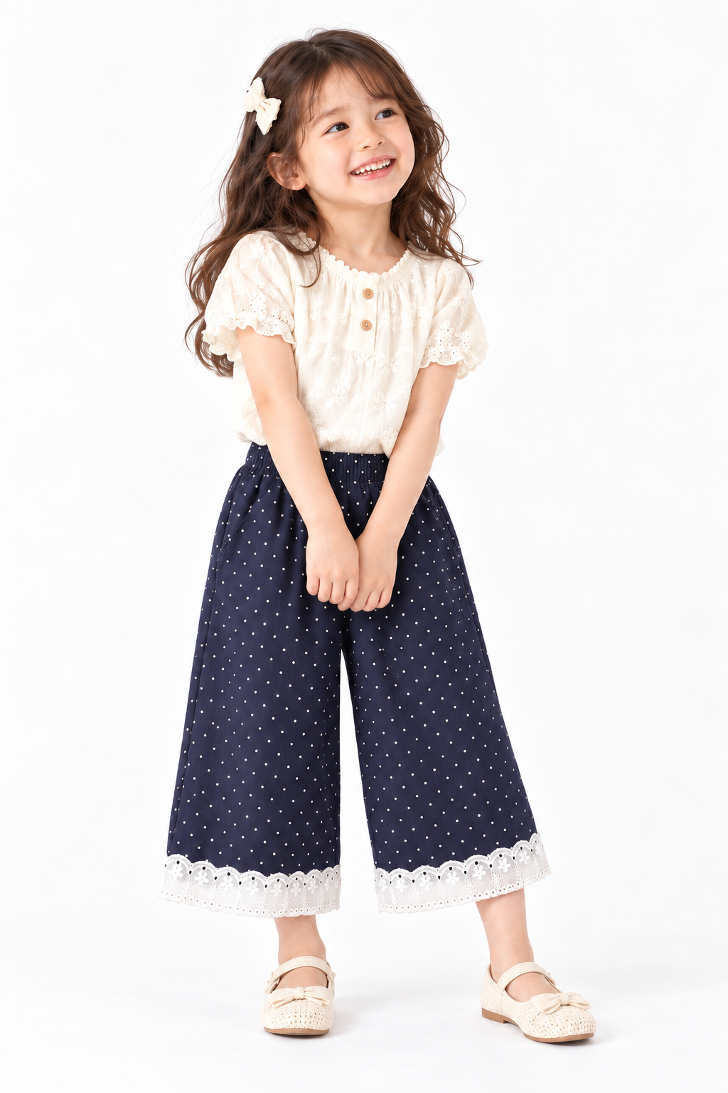 1005047 日系女童春秋甜美小碎花波點闊腿褲 第 2 張