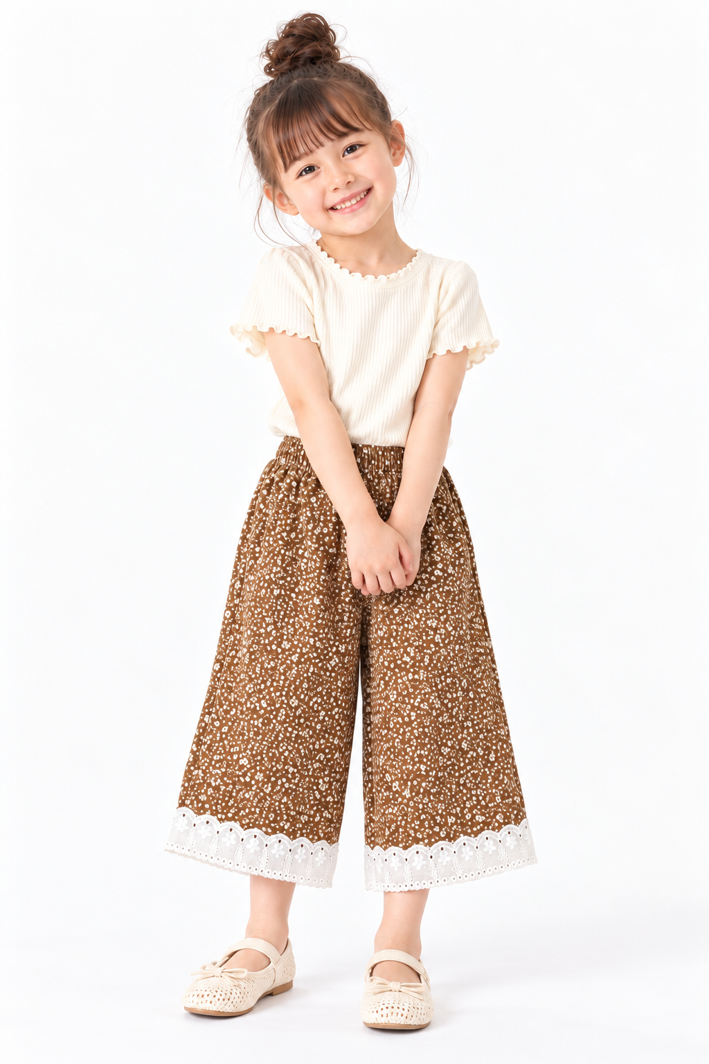1005047 日系女童春秋甜美小碎花波點闊腿褲 第 3 張