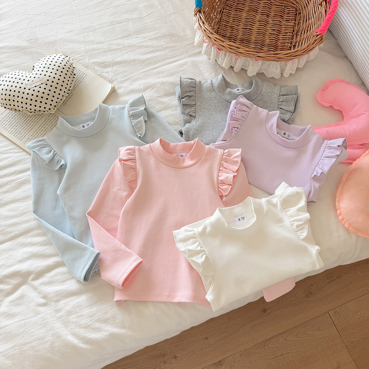 1005048 女童秋季新品奶油溫柔配色小飛袖上衣 第 5 張
