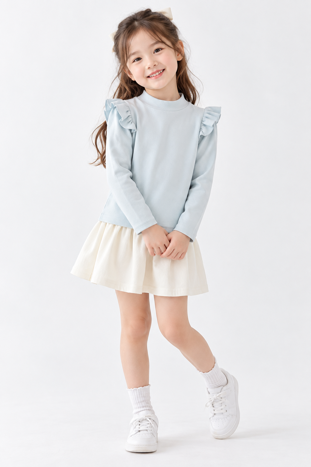 1005048 女童秋季新品奶油溫柔配色小飛袖上衣 第 3 張