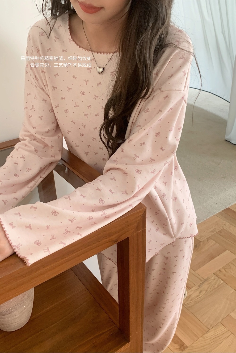 1012004 蘇蘇蝴蝶慕斯長袖長褲休閒寬鬆甜美碎花居家服套裝 第 6 張